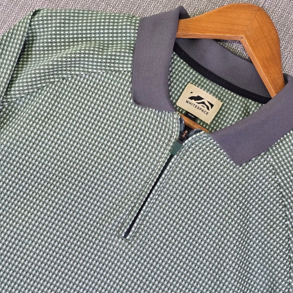 Whitespace Quarter Zip Pullover Mens L Green Waffle Knit Performance Techwear